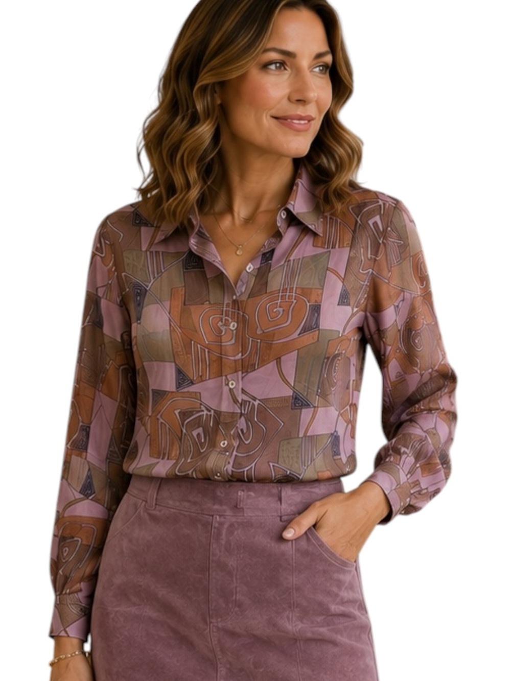 LTX Sportswear | Sheer Blouse in Mauve and Brown Sz M GUC